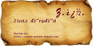 Zintz Árpád névjegykártya